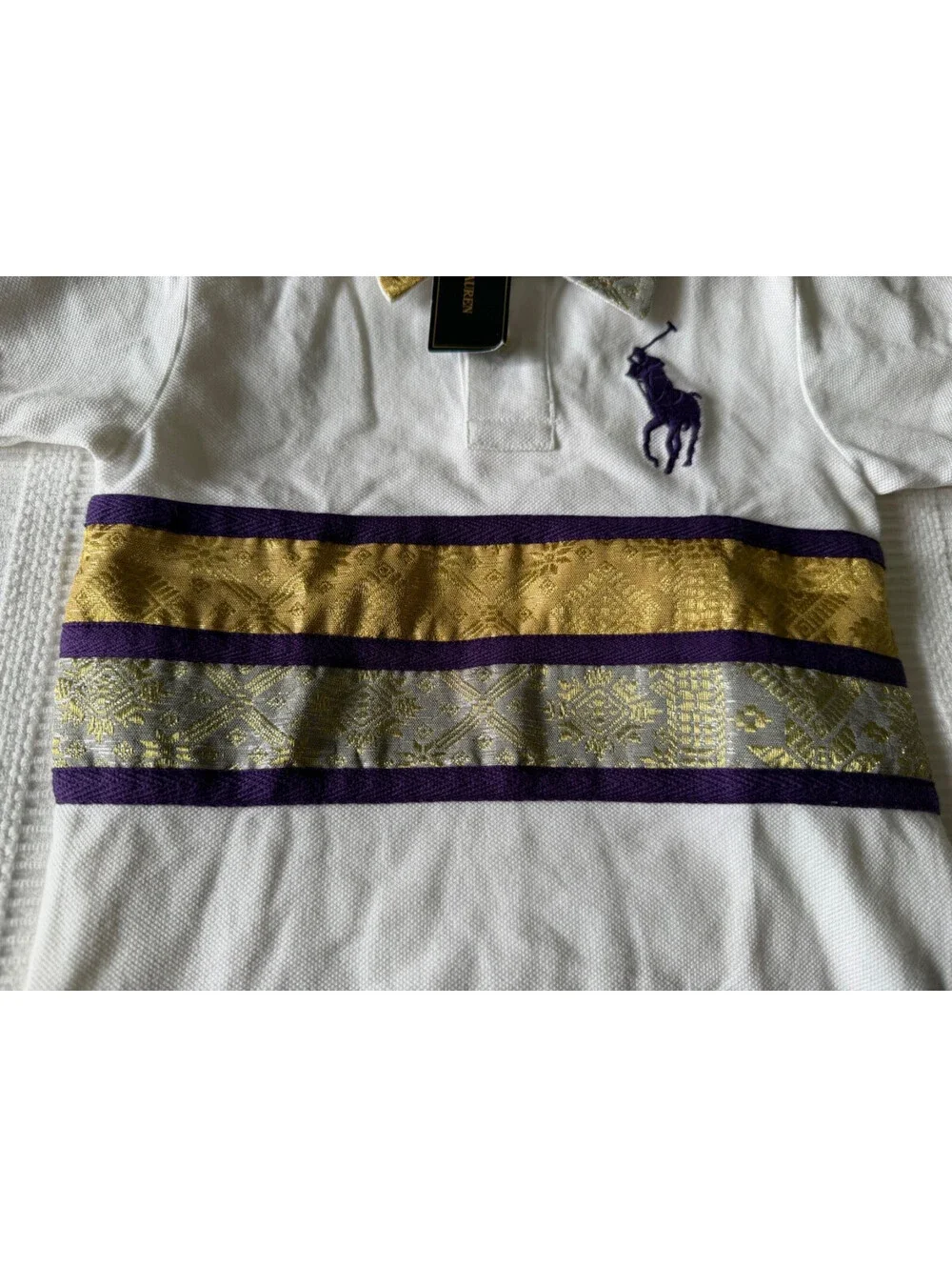 NWT Polo Ralph Lauren Toddler Boys Big Pony Brocade Polo Shirt White Gold Sz 2